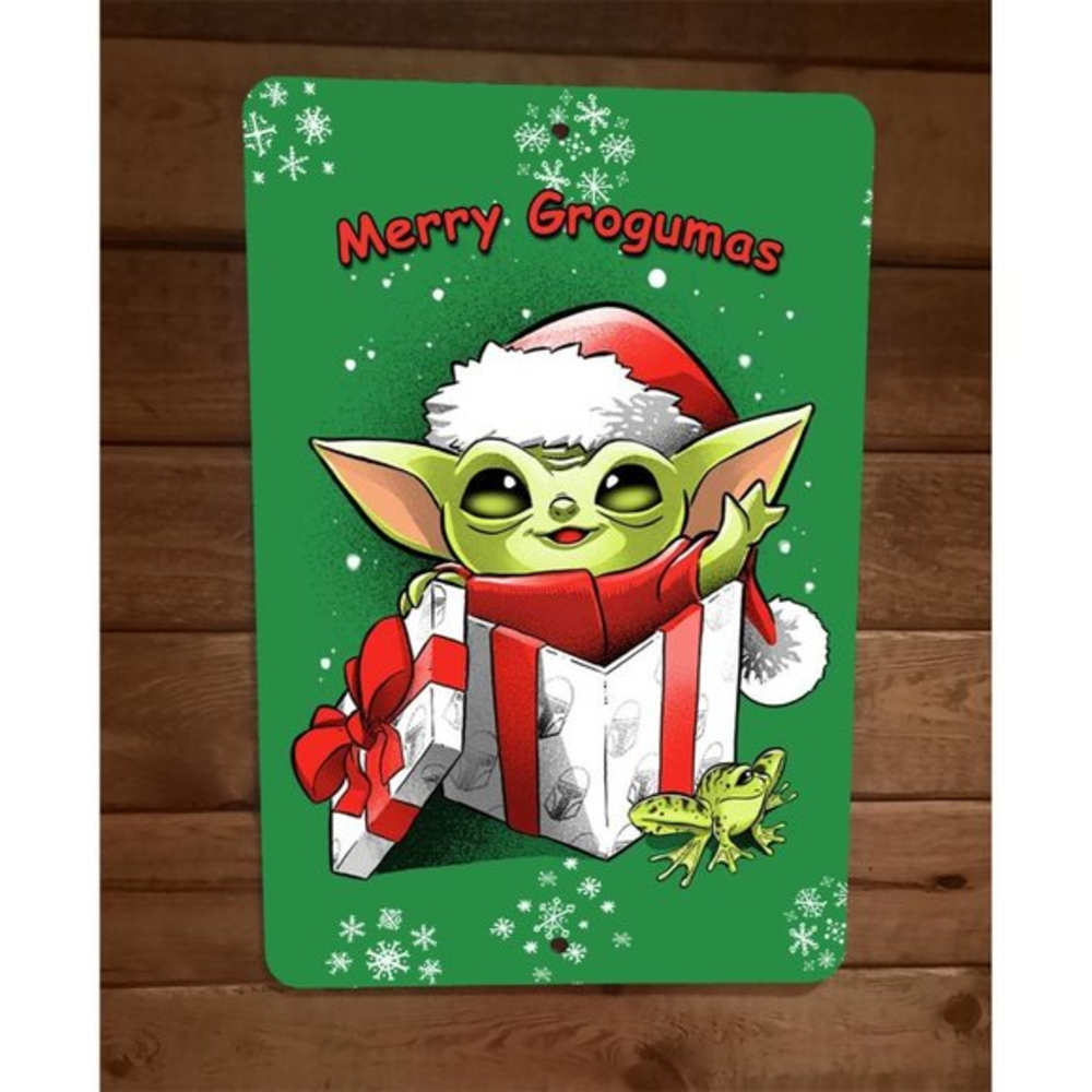 Merry Grogumas Christmas Star Wars Mandalorian Xmas 8x12 Metal Wall Sign Poster